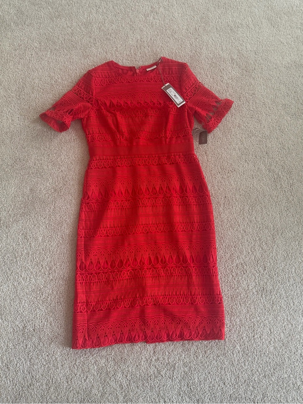 Eva Mendes Red Lace Midi Dress
